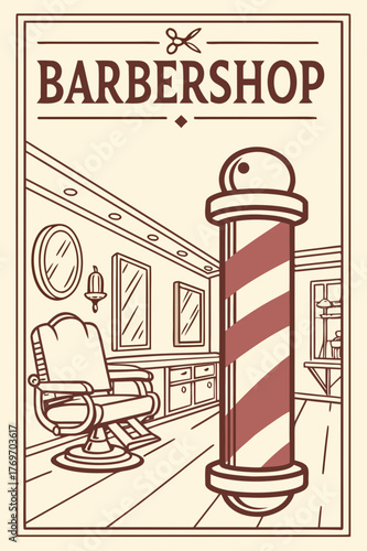 Barbershop interior vintage illustration