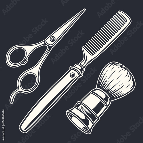 Vintage barber tools on a dark background