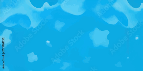 Aquatic abstract texture featuring blots, spots, splotches, curved areas of gradient hues of blue from cyan to deep-sky; a horizontal vector background for banners, websites, digital and print designs
