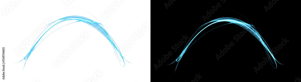 Obraz premium Two abstract blue light trails curve gracefully on a black background, creating a dynamic and fluid appearance.