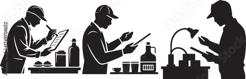 Quality Inspection Silhouette — Worker Checking Products and Recording Data