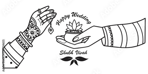 Intricate henna hands design celebrating happy Indian wedding traditions and Shubh Vivah blessings