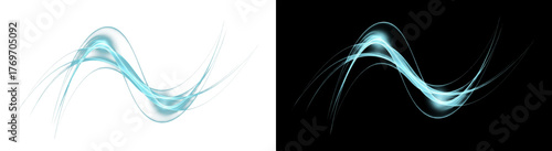 Two abstract blue waveforms with dynamic, swirling patterns on a transparent background.