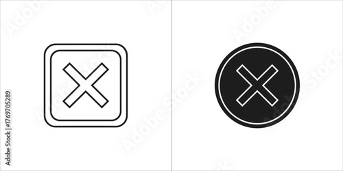 Set of two x marks, one in a square and one in a circle