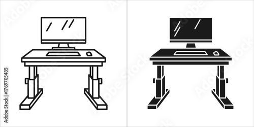 Modern adjustable height standing desk with computer monitor and keyboard