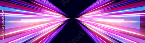 Electric light waves race through a dark tunnel, painting trails of brilliance across the night. Speed becomes art. The future glows with motion.