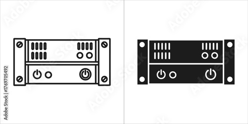 Two rackmount server units, one line art and one silhouette