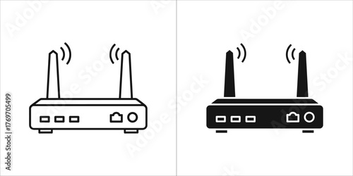 Wireless router with antennas, one line art and one silhouette