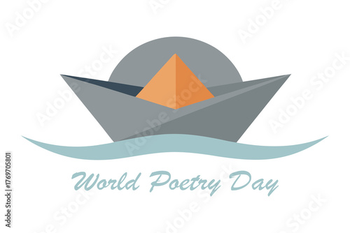 World Poetry Day Paper Boat Manuscript Ocean Vector Art