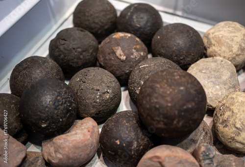 Bild auf Leinwand Heap of cannon balls from middle ages