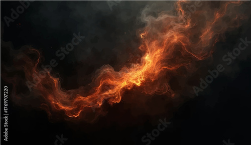 Burning fire glowing in the night fireplace