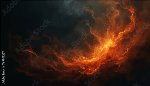 Burning fire glowing in the night fireplace