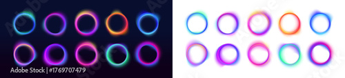 Space bright colorful shapeless frame PNG on white background. Abstract cosmic bright colorful round frame PNG.  Iridescent chrome drops or hologram irregular freeform organic shapes.	
