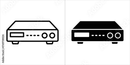 Illustration of a settop box in black and white