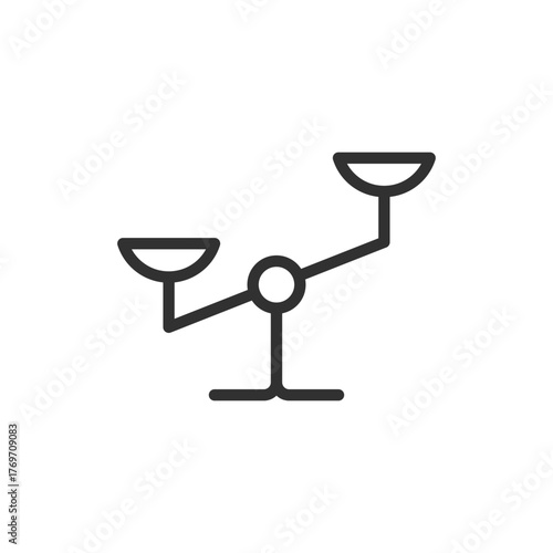 Uneven balance scale, linear icon. Comparison and imbalance concept. Line with editable stroke.