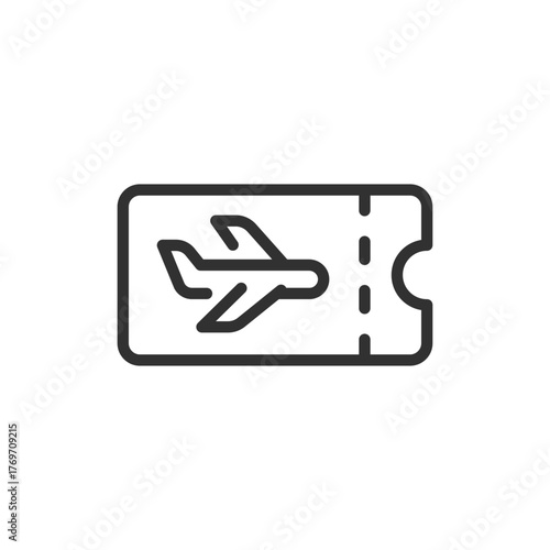 Airplane ticket, linear icon. Boarding pass and flight booking. Line with editable stroke.