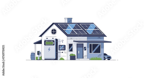 Eco-friendly home with solar panels and electric vehicle charging station