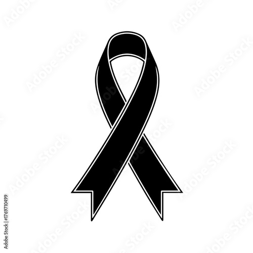 Black awareness ribbon symbol of mourning and remembrance, an isolated vector illustration for solidarity and support