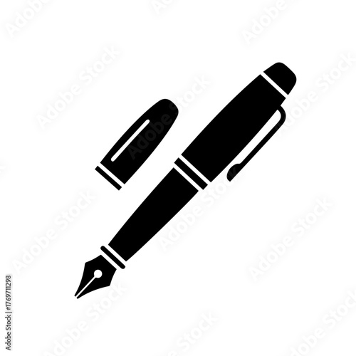 Elegant and classic writing instrument, a sophisticated fountain pen with its cap removed, poised for signing documents, note-taking, or creative expression