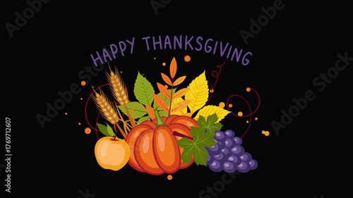 Happy Thanksgiving animation on a transparent alpha channel background
