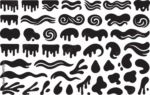 Groovy Wavy Blob and Abstract Fluid Shapes Psychedelic Retro Black and White Vector Elements