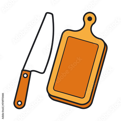 minimal outline of a cutting board and knife