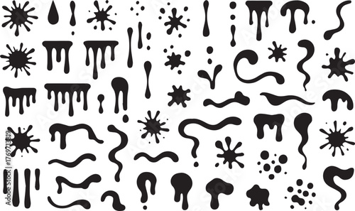 Black Ink Splashes Drips and Blotches Vector Set