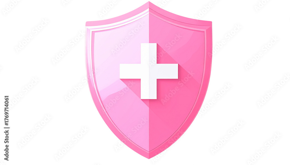 Obraz premium Isolated on Transparent Background Minimal Soft Pink Shield Outline with Cross Symbol, Modern Flat Icon