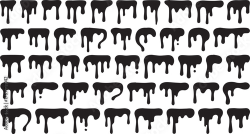 Black Melted Paint or Slime Drip Shapes Vector Kit