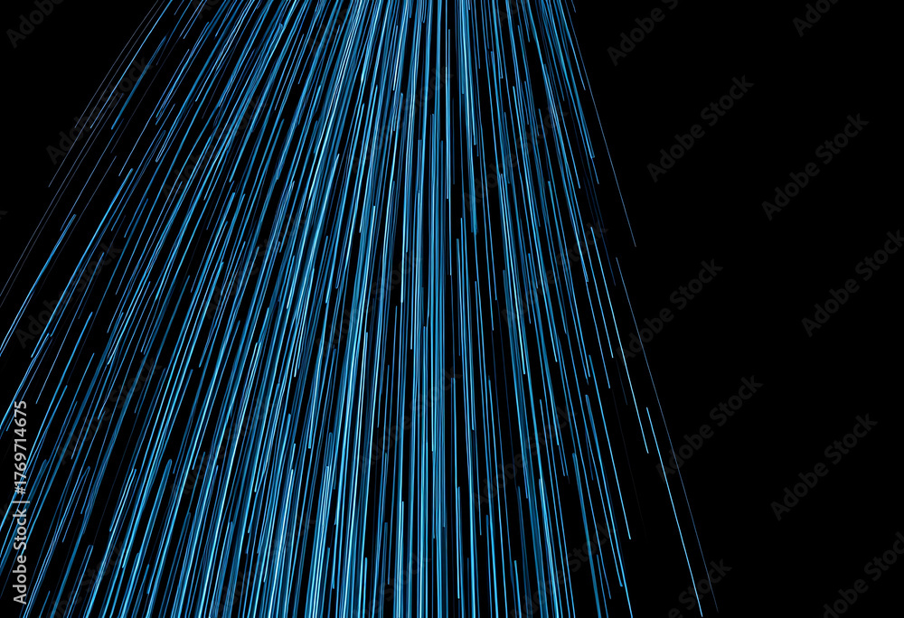Fototapeta premium Abstract blue light trails falling down on a black background in motion