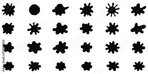 Ink splatter silhouette collection, Grunge splash and blot design, Abstract paint drop vector set