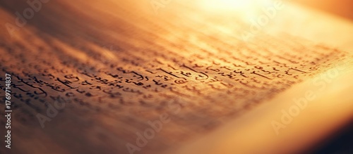 Ancient Syriac Manuscript Illuminated by a Warm, Golden Glow on Aged Parchment