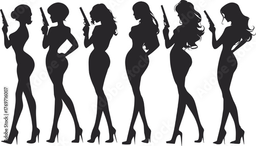 Black silhouette of James Bond women, full-body