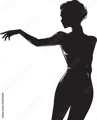 Black silhouette of a woman in a dancing or dynamic pose