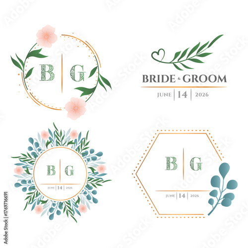 Wedding Monogram Logos  Floral Gold Frames June 14, 2026