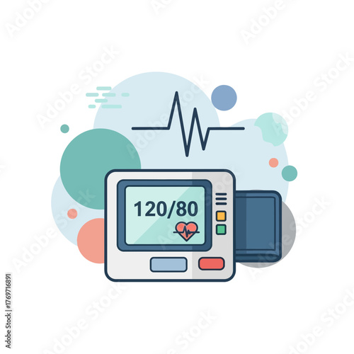 Blood pressure monitor displaying reading with heartbeat graphic  