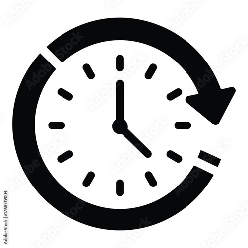 Clock symbol with circular arrow indicating time passing vector