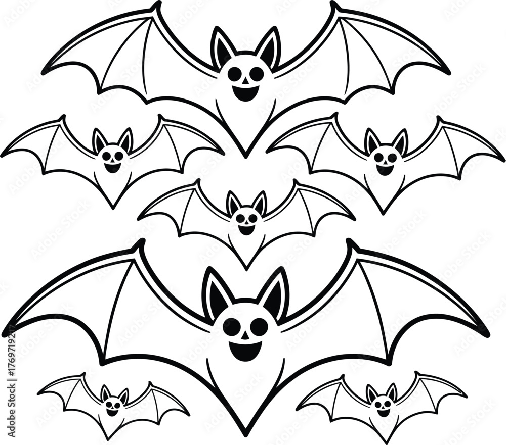 Obraz premium A spooky collection of stylized bat silhouettes ready for halloween decorations or crafts