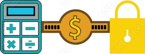 Calculator coin lock financial security concept design