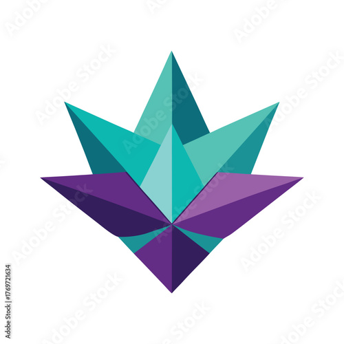 Origami fantasy flower design purple and teal geometric shapes paper art blossom folded