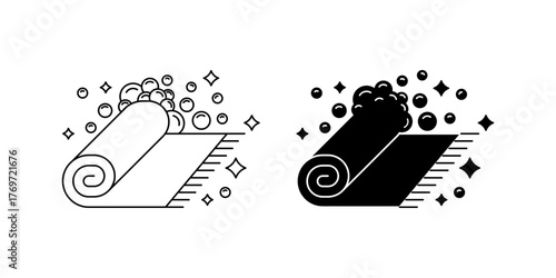 Clean carpets with foam, washing and cleaning symbol.