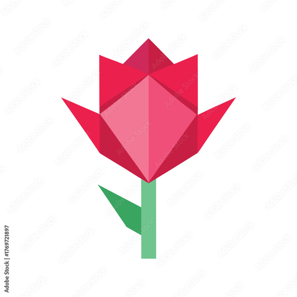 Obraz premium Origami tulip delicate folded pink paper polygon flower art