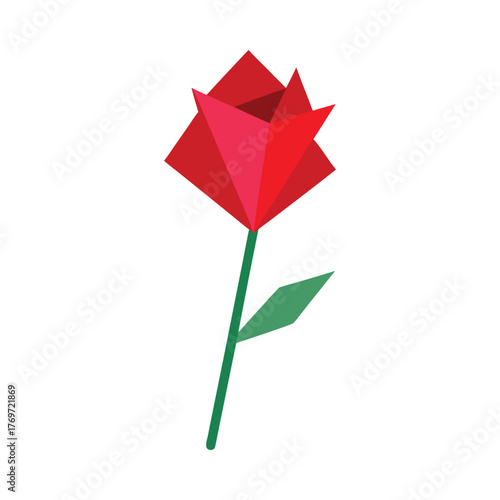 Origami rose single stem folded paper geometric art gift design