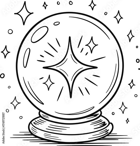 Mystical crystal ball with radiating light and sparkling stars symbolizing fortune telling and magic