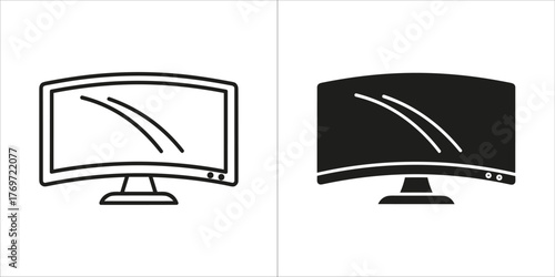 Curved computer monitor icon in outline and solid black