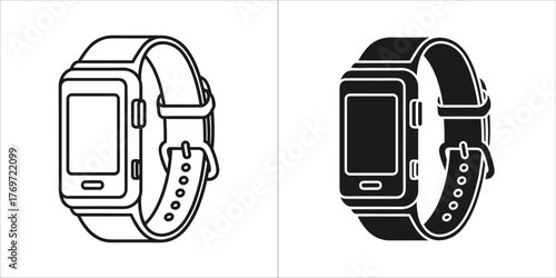 Outline and solid black icon of a smartwatch