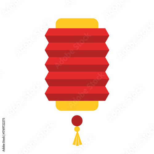 Vibrant Red and Yellow Chinese Lantern with Detailed Accordion Design