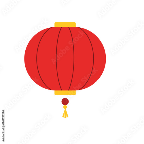 Vibrant Red Chinese Lantern with Golden Accents and Tassel Detail