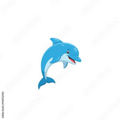 Cheerful Cartoon Dolphin with a Gentle Smile and Smooth Blue Skin
