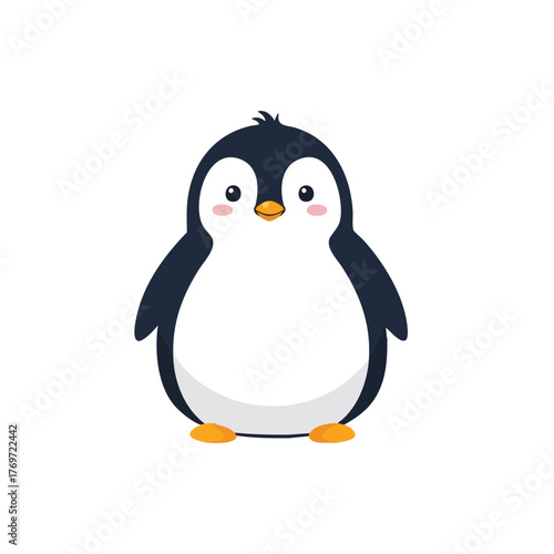 Adorable Cartoon Penguin with Pink Cheeks and Orange Feet